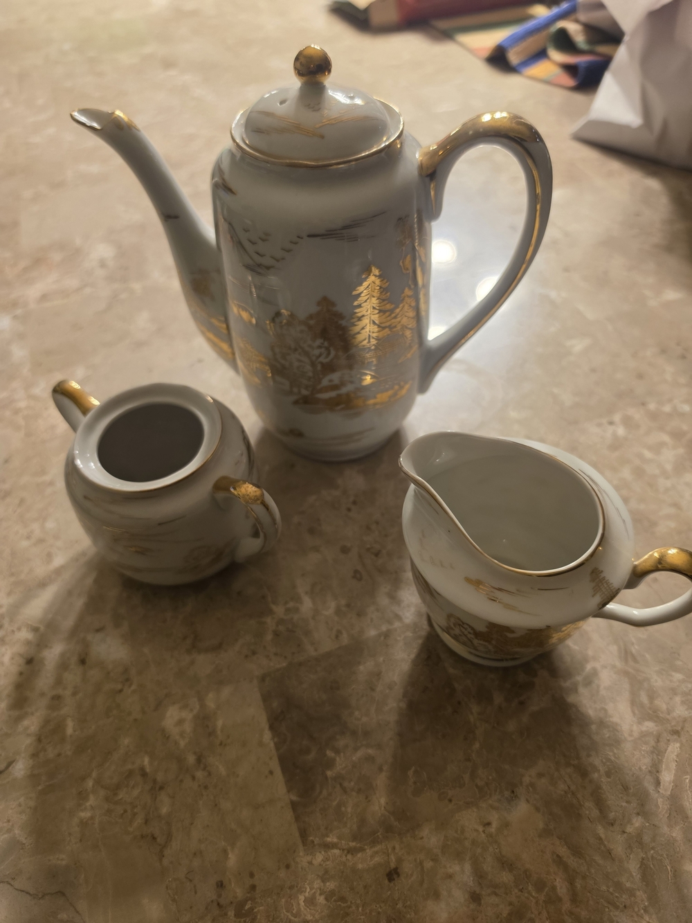 Gold-Trim White Porcelain Coffee Set - Home Art Ceramics